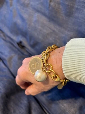 Maximal Art John Wind Tono Dorado "S" Dije Pulsera Estrás Algodón Imitación Perla Foto 1 de 4