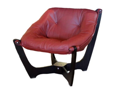 IMG Luna Low Back Chair in Prime Red Leather - Espresso Wood Base