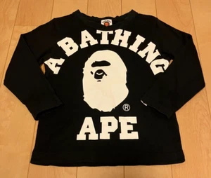 A BATHING APE BAPE KIDS Long Sleeve T-Shirt 100 Black Logo Print Cotton - Picture 1 of 21