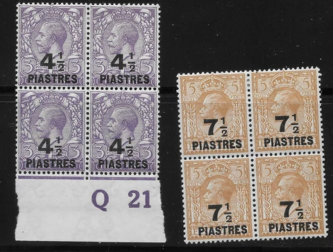 Set of 2 sheets,  BRITISH LEVANT 1913-14 , 41/2,7 1/2 PIASTRES' MLH SCARCE !! Cover