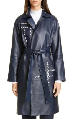 Gabardina de cuero de celosía forrada de ingeniería ST. JOHN en azul marino crema talla 10 $2495  Foto 1 de 4