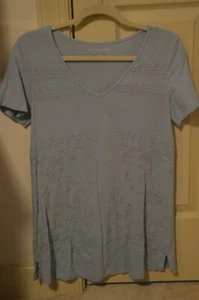 NEW Soft Surroundings Embroidered Cotton Light Blue Short Sleeved Top Size XS - Picture 1 of 6