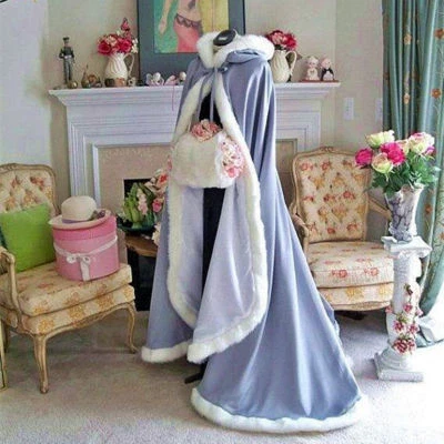 Vestido de noiva longo de inverno com capuz capa pele sintética mantos de noiva envoltórios - Imagem 1 de 4