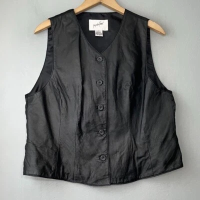 Jacqueline Ferrar Womens Size Large Black Leather Vest Steampunk Biker Moto Goth - Image 1 of 4