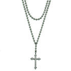 Chisel Stainless Steel Polished Cross w/Crystal Two Bead Chain Necklace 16"