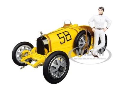 BUGATTI T35 #58 GP YELLOW W/MALE RACER FIGURINE 1/18 DIECAST CAR BY CMC 100B017 - Image 1 of 4