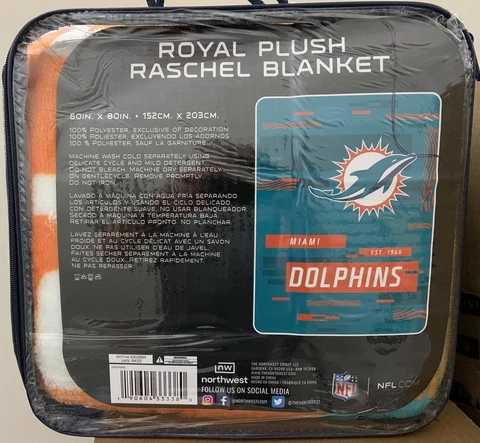 MIAMI DOLPHINS 60"X80" ROYAL PLUSH RASCHEL BLANKET NEW NORTHWEST 🐬 Cover