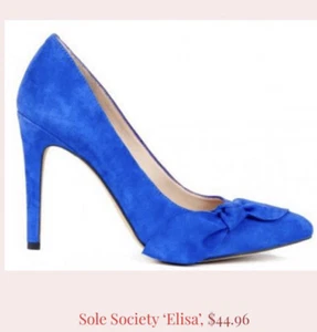 Sole society Elisa suede blue bow pumps heel womens 6.5 work shoes - Picture 1 of 5