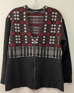 Woolrich Women's 100% Lambswool Zip Cardigan Sweater Nordic V-Neck Size Large - Picture 1 of 10