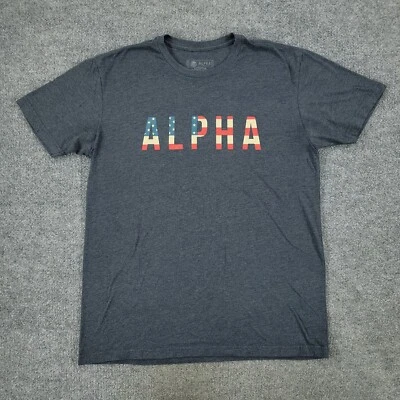 Camisa Alpha Coffee Hombre Grande Gris Logo Estrellas y Rayas Gráfico Camiseta Manga Corta Foto 1 de 4