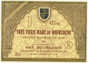 Sehr altes Etikett Marc de Bourgogne 42% - Ant.Bourgeois - Beaune - Ref.520a - Bild 1 von 1