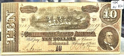 1864 $10 CSA Confederate States of America T-68 - NT1301 - Image 1 of 2