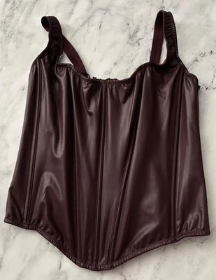 Top Corsé Victorias Secret Nuevo con Etiquetas Cuero Sintético Borgoña Marrón XL Foto 1 de 3