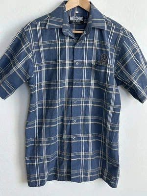 Moschino Jeans Shirt Men’s Blue Small Plaid Short Sleeve Button Up Preppy *READ* - Image 1 of 4