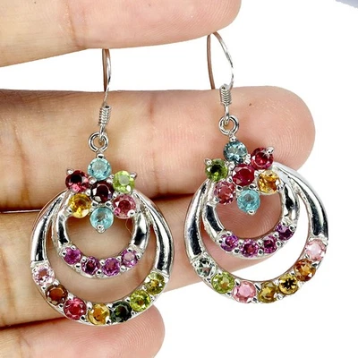 Pendientes de plata de ley 925 redondos de turmalina 3 mm granate rubí piedras preciosas joyería Foto 1 de 4