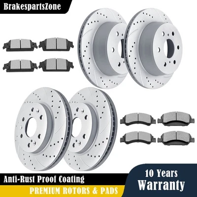 Front Rear Brake Rotors Pads fit for GMC Sierra 1500 Yukon XL Yukon 2019 Slotted - Image 1 of 4