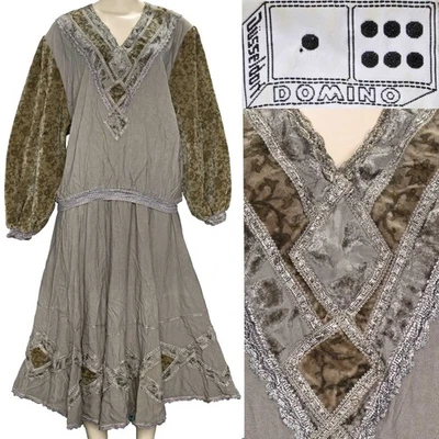 Falda Escoba Top Vintage Años 80 Conjunto Estampado Terciopelo Mangas Globo Boho L Foto 1 de 4