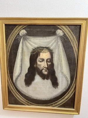 ölgemälde antik Antlitz Jesus Christus Schweißtuch Kreuzweg Ostern Face Alt Rar - Bild 1 von 4