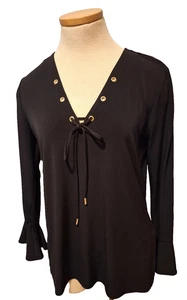 Michael Kors Gr. M 8 10 Langarm V-Ausschnitt waschbar Poly-Mischung schwarz Top gebraucht, in einwandfreiem Zustand - Bild 1 von 5