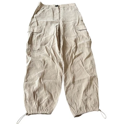 Calça Joie Cargo Feminina Bege Médio Ajustável Tornozelo Cintura Elástica Baga - Imagem 1 de 4