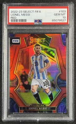 LIONEL MESSI PSA 10 2022 PANINI SELECT FIFA #103 RED PRIZM MEZZANINE 9527 - Image 1 of 2