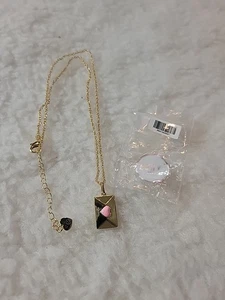 Adriana X Evry Jewels Goldtone Chain Necklace Envelope Pink Heart Dear Darling - Picture 1 of 5