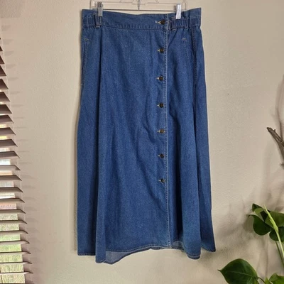Maxi Falda Denim De Colección Liz Wear 16 Talla Grande Azul Botón Algodón Modesto Foto 1 de 4