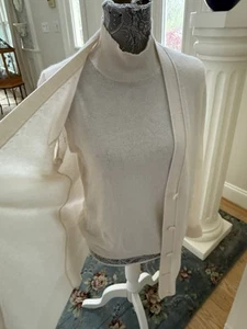Bloomingdale's Cashmere Sweater Set XL womens Cardigan & Top Cream White 2 Ply - Picture 1 of 11