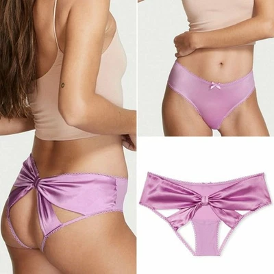 Victoria's Secret MUY SEXY Panty abierto de malla descarada y lazo satinado recortado trasero S Foto 1 de 4