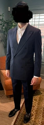 Traje Canali Proposta Azul Marino Rayas 42R, Doble Pecho, Super 110s Loro Piana Foto 1 de 4