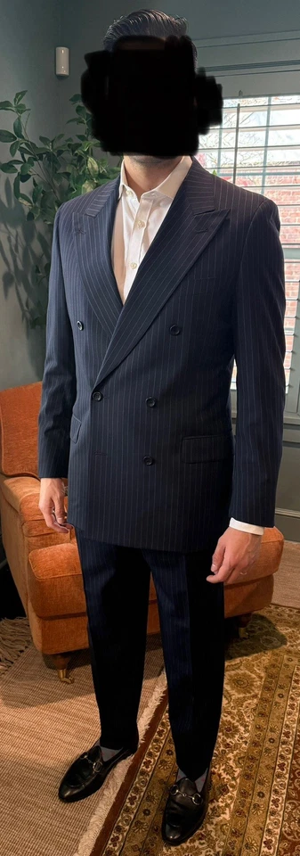 Traje Canali Proposta Azul Marino Rayas 42R, Doble Pecho, Super 110s Loro Piana Foto 1 de 4