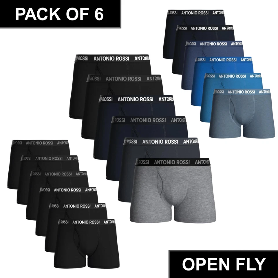 ANTONIO ROSSI Men Boxers Open Fly Short Keyhole Fitted Boxer Short Super Soft Underwear 6 Pack