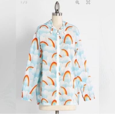 ModCloth NWT Mind At Breeze Windbreaker - Sea Blue Clouds - Size Medium - Image 1 of 3