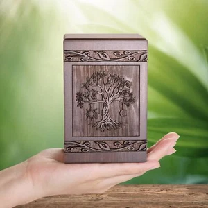 Wooden Cremation Urn Box for Human Ashes Holds About 20 Cubic Inch Remains Ashes - Picture 1 of 7