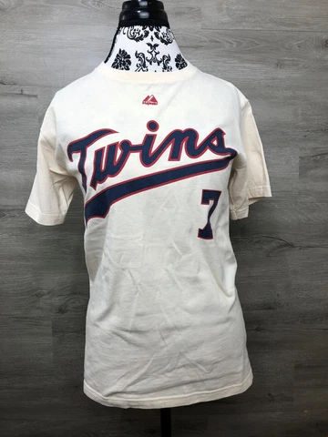 MINNESOTA TWINS MLB #7 Joe Mauer White Pullover T-Shirt Women's Size Small Cover