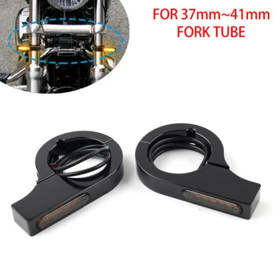 Black Motorcycle Fork Turn Signal Light Indicator Amber For Harley touring LED - Image 1 of 4