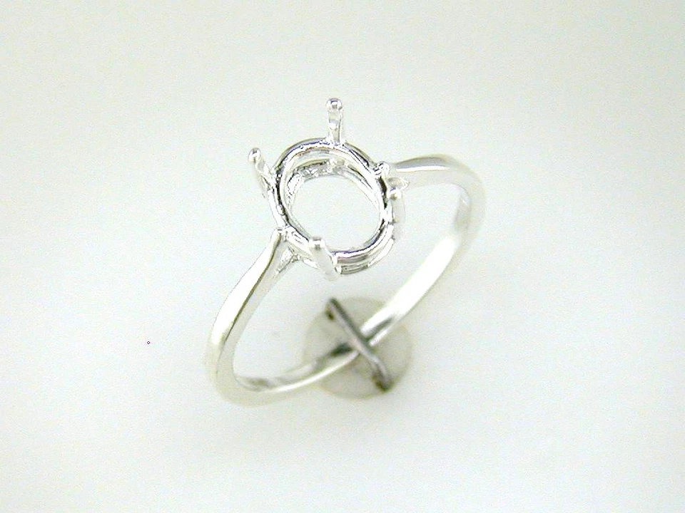 (7 x 5 mm - 10 x 8 mm) Oval 4 Prong Simple Ring Setting Sterling Silver - Image 1 of 1
