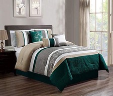 Dcp 7Pcs Luxury Embroidery Bed in Bag Microfiber Comforter Set, Queen Teal