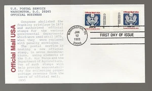 US Scott #O128 & O130, First Day Cover 1/12/83 Washington Tab Singles Official - Picture 1 of 1