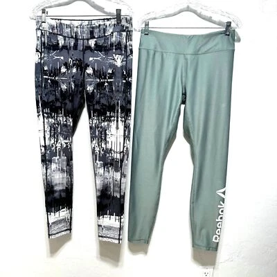 Leggings Reebok 2 pares para mujer talla grande longitud completa negro verde azulado tiro medio alto Foto 1 de 4