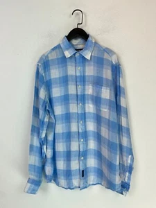 Gazman Blue White Check 100 Linen Casual Shirt Collar Button Up Long Sleeve UK M - Picture 1 of 11