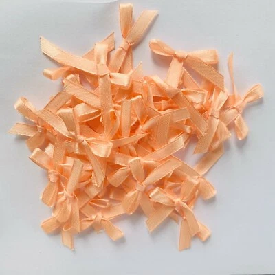 Peach Color Hand Tied 50 Mini Bows 6mm Stain Ribbon Crafting Wedding - Image 1 of 4