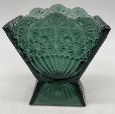 Vaso pequeno ventilador margarida e botão - Verde-azulado - Wilkerson Glass, EUA - Imagem 1 de 2