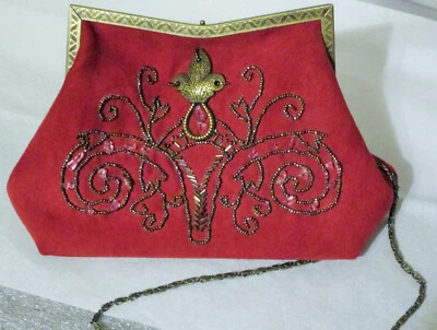 Cartera vintage LaViola Art Deco con cuentas rojas con cierre y cadena usada en excelente estado Foto 1 de 4