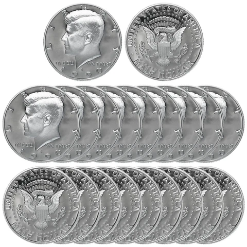 1990 S Kennedy Half Dollar Roll Gem Deep Cameo CN-Clad Proof 20 US Coins Cover
