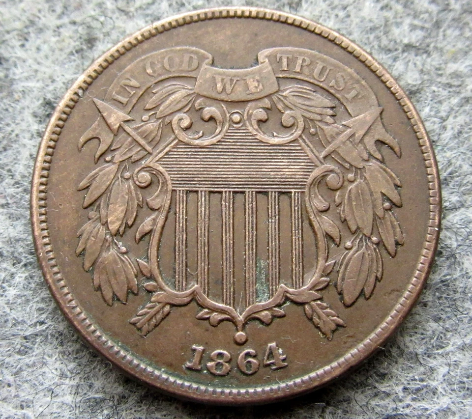 MINT ERROR - UNITED STATES 1864 2 CENTS, UNION SHIELD - DIE ROTATION 45° - Image 1 of 4