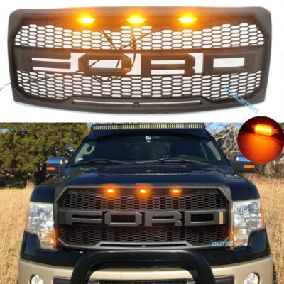 Parrilla de malla mejorada con LED negra para Ford F150 2009 2010 2011 12 2013 2014 Foto 1 de 4