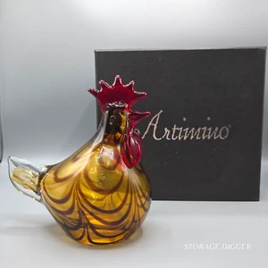 VTG NEW Artimino Tuscan Italy Amber Glass Rooster Figure 6.5" Tall, Original Box - Picture 1 of 13