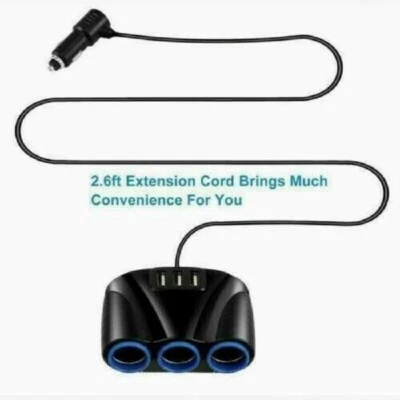 12V Car Cigarette Lighter Socket 3 USB Charger Splitter Outlet Power Adapter - Image 1 of 4