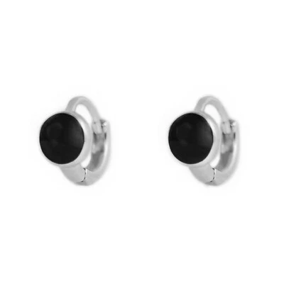 Argento Sterling 6mm Cerchio Nero Lucidato Rotondo Huggie Elica Orecchini 3 Toni - Immagine 1 di 4